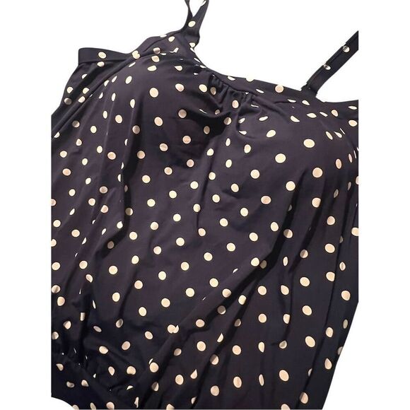 Lands' End Women's Plus Size 22W Polka Dot Tankini Swim Top Black - Picture 3 of 6